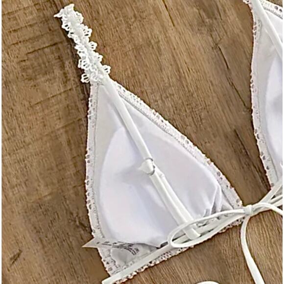 White & Nude Cutout Triangle Top String Bikini Large - Picture 5 of 5